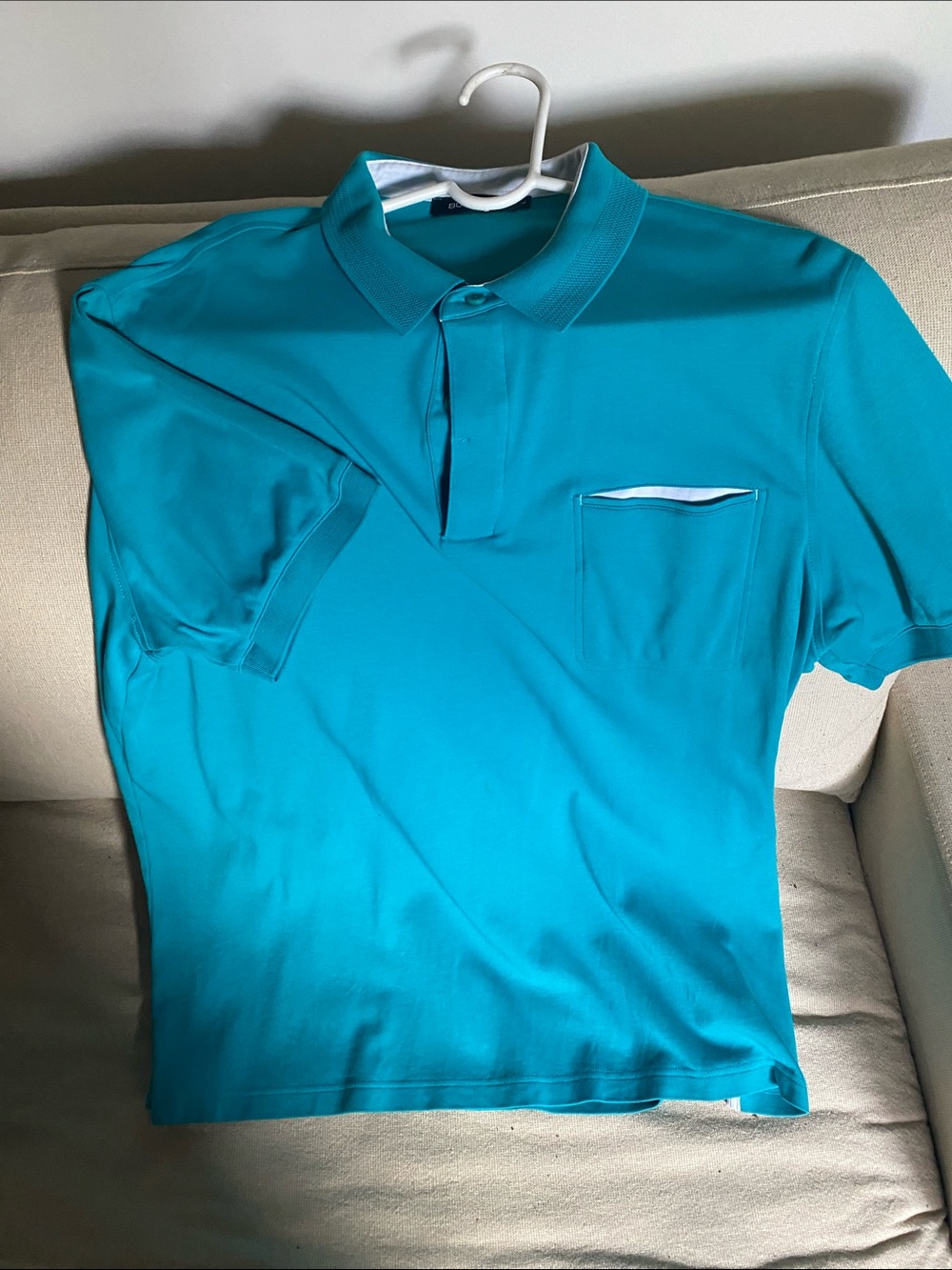 Bugatchi Teal Short-Sleeve Polo with Chest Pocket